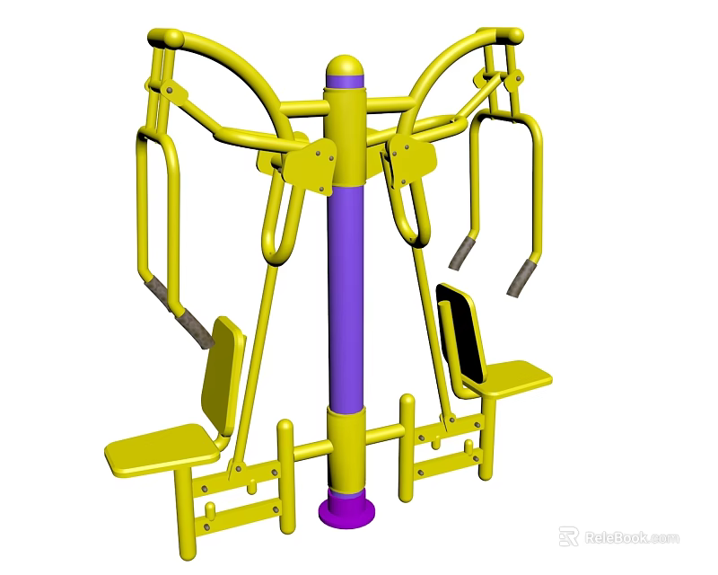 Outdoor Sports Fitness Equipment With Yellow Purple Frame And Double Seats For Training 3d model 