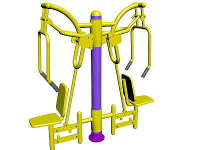 Outdoor Sports Fitness Equipment With Yellow Purple Frame And Double Seats For Training 3d model