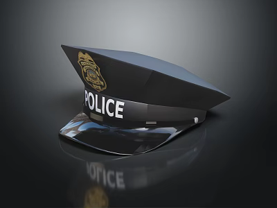 Official Police Cap With Badge And Police Lettering Uniform Accessory 3d model