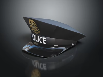 Official Police Cap With Badge And Police Lettering Uniform Accessory 3d model