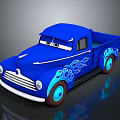 Vintage Blue Cartoon Truck With Flame Decals Blue Wheels And Character Eyes
