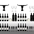 Elegant Wine Bottles and Crystal Glasses Display for Home Bar Decor