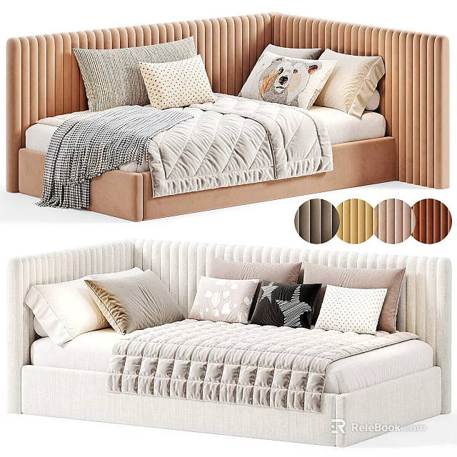 Stylish Children's Bed with Soft Pillows Cozy Blanket and Multiple Color Options 3d model 