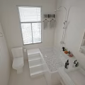 Bright Modern Bathroom Interior With White Bathtub Backlit Mirror Vanity Sink And Rug