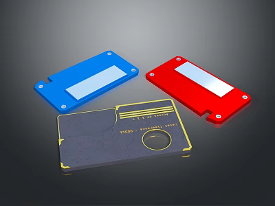 Colorful Computer SSD Enclosures in Blue Red and Gray with Metal Label Area 3d model