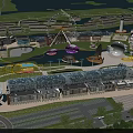 Colorful Amusement Park With Ferris Wheel Roller Coaster Water Pool And Dome Buildings