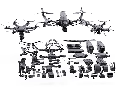 Smart Drones With Multiple Models And Assorted Components Parts And Accessories 3d model