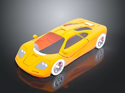 Yellow Sports Car Model with Sleek Design Transparent Roof and Silver Wheels 3d model