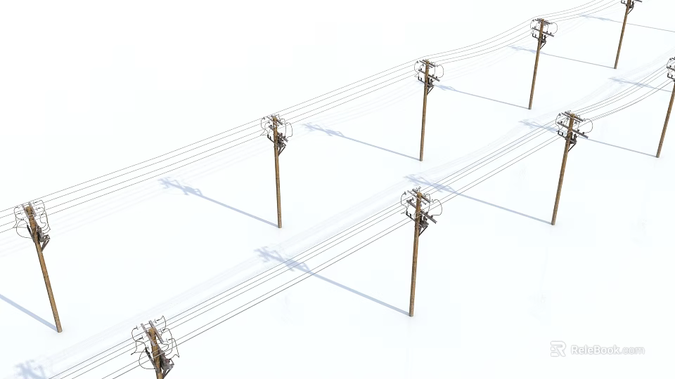 Utility Poles With Power Lines Arranged In Grid Pattern On White Background 3d model 