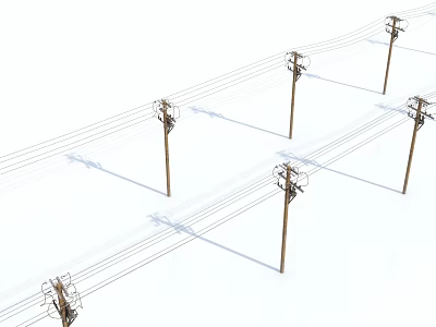 Utility Poles With Power Lines Arranged In Grid Pattern On White Background 3d model