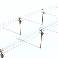 Utility Poles With Power Lines Arranged In Grid Pattern On White Background