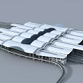 Modern Railway Station With Streamlined Roof Design And Multiple Platforms 3d model
