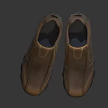 Brown Leather Casual Slip On Shoes With Stitched Design And Dark Sole