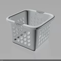 Square White Plastic Storage Basket With Hollow Out Design And Gray Handles For Home Organizing