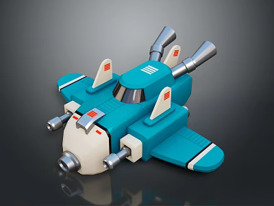 Cute Blue Cartoon Style Toy Airplane With Twin Engines And Red Logos 3d model