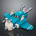 Cute Blue Cartoon Style Toy Airplane With Twin Engines And Red Logos