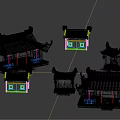 Cartoon Scenes Of Chinese Traditional Buildings With Colorful Roofs And Ornate Designs