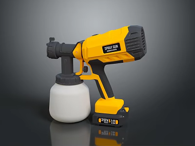 Powerful POWLI Electric Spray Gun With Yellow Black Design And White Container Battery 3d model