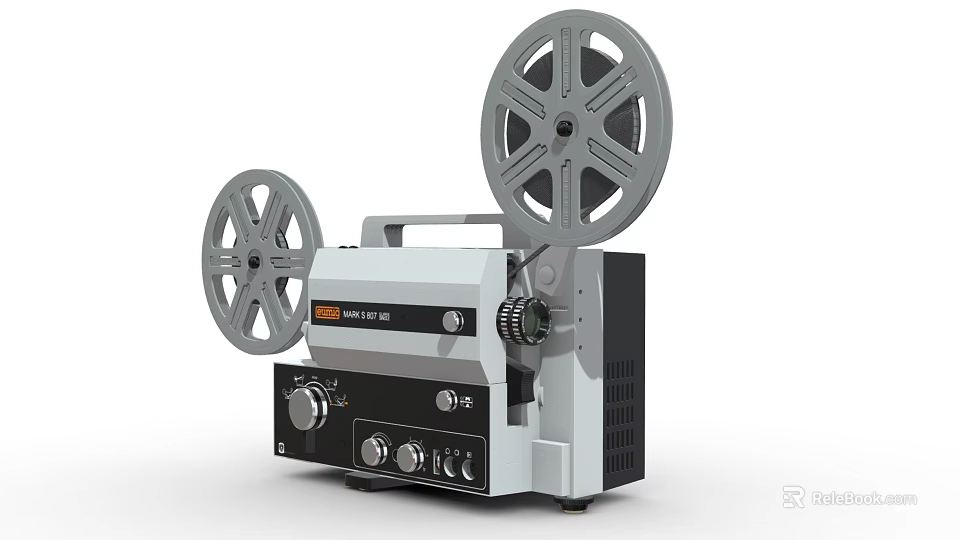 Projection Monitoring Equipment Featuring Vintage Projector Reels Control Knobs And Black White Body 3d model 