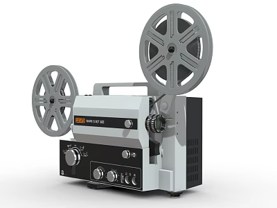 Projection Monitoring Equipment Featuring Vintage Projector Reels Control Knobs And Black White Body 3d model