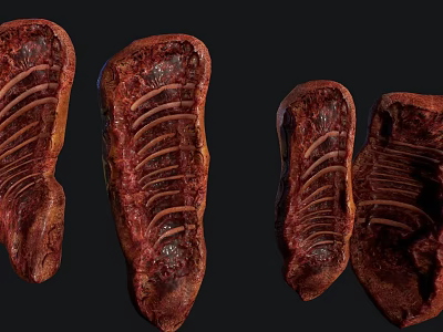 Fresh Raw Ribs With Juicy Meat And Visible Rib Bone Structure 3d model
