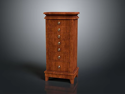 Traditional Wooden Decorative Cabinet with Multiple Drawers and Metal Handles Dark Brown Finish 3d model