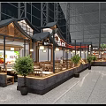 Traditional Roof Open Layout Restaurant With Dining Tables Green Plants And Modern Glass Walls