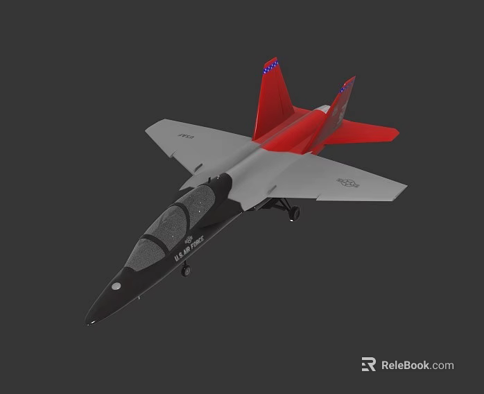 Gray Black And Red Fighter Jet With Red Tail And Cockpit 3D Model Design 3d model 