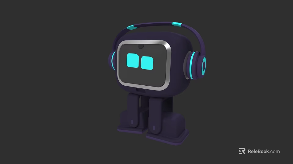 Interactive Electric Toy Robot With Light Up Headphones Blue Screen And Purple Design 3d model 