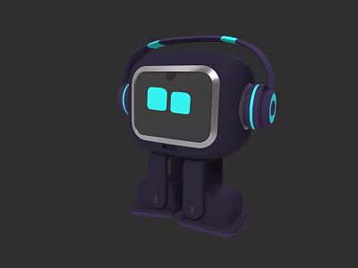 Interactive Electric Toy Robot With Light Up Headphones Blue Screen And Purple Design 3d model