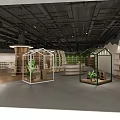 Modern Specialty Store Interior With Curved White Structures And Multiple Display Stands