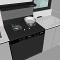 Modern Black Kitchen Appliances With Gas Stove Range Hood White Countertop And Cabinets
