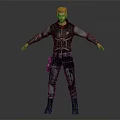 Man In Tactical Armored Outfit With Arms Outstretched On Gray Gradient Background