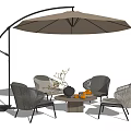 Outdoor Wicker Chairs with Stylish Cantilever Umbrella Wooden Table and Decorative Vase Holding Fruits