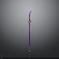 Purple Long Handle Weapon Design With Curved Blade And Golden Decorations