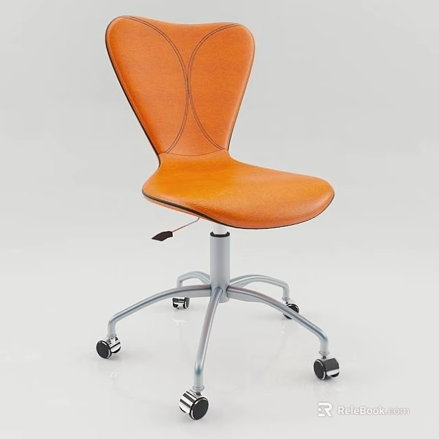 Orange Leather Office Chair With Arched Back Silver Metal Base And Wheels 3d model 