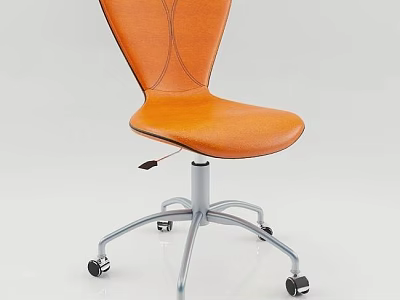 Orange Leather Office Chair With Arched Back Silver Metal Base And Wheels 3d model