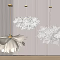 Modern White Flower Shaped Chandeliers Hanging In Elegant Vertical Striped Interior