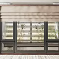 Modern Dark Frame Floor to Ceiling Window With Beige Roller Blind and Plants 3d model