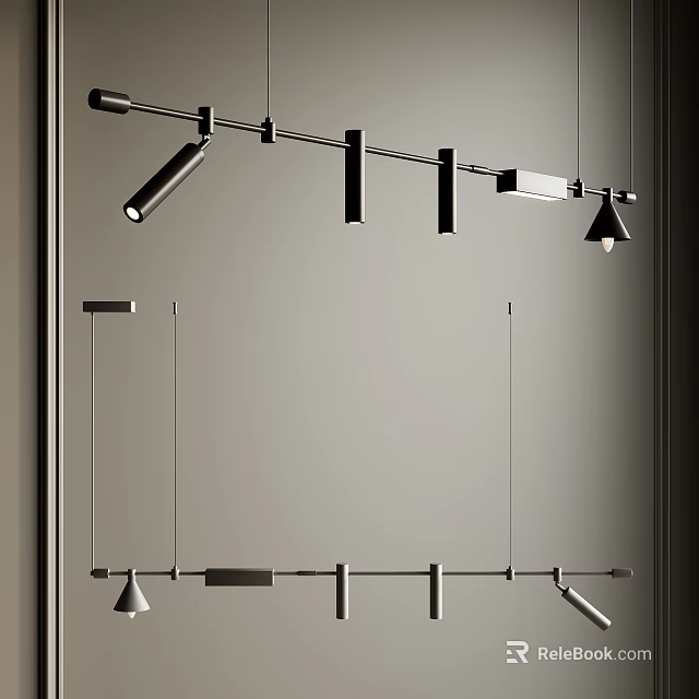 Sleek Modern Metal Chandelier Featuring Hanging Design And Multiple Geometric Light Heads 3d model 