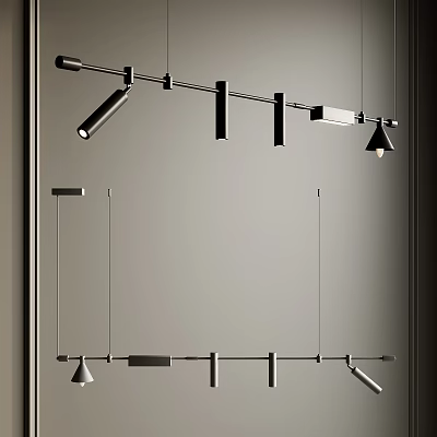 Sleek Modern Metal Chandelier Featuring Hanging Design And Multiple Geometric Light Heads 3d model