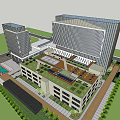 Modern Twin Office Buildings Featuring Green Roof And Landscaped Courtyard
