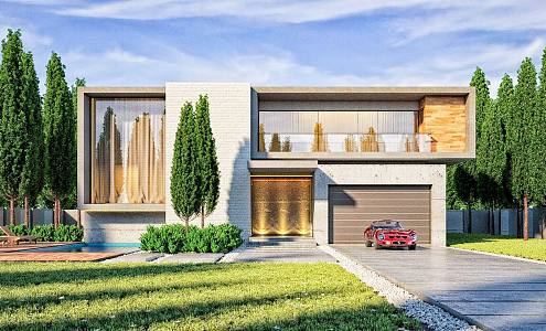 Modern single-family villa homestay architecture 3d model