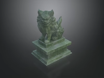 Green Stone Reptile Sculpture With Detailed Carving On Multi Tiered Base 3d model