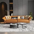 Brown Leather Two Seater Sofa With Multiple Cushions In Modern Living Room