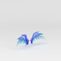 Tech Exhibition Hall Displaying 3D Purple Blue Gradient Wing Models With Futuristic Design