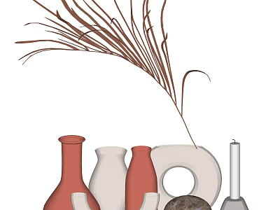 Modern Decorative Ornament Set With Assorted Vases Candle And Dried Grass For Living Room Decor 3d model