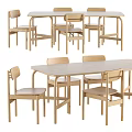 Modern Wooden Dining Table Set with Simple Design and Matching Chairs 3d model