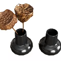 Two Piece Modern Tea Set With Black Ceramic Bases And Wooden Lotus Decorations