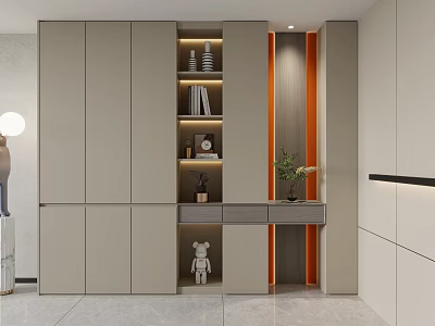 Modern Interior Decorative Cabinet With Layered Design And Decorative Items Plant 3d model